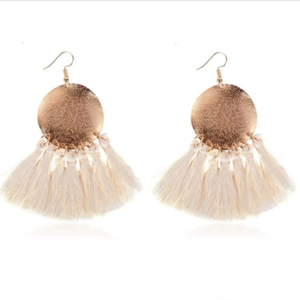 Cream Fringe Earrings